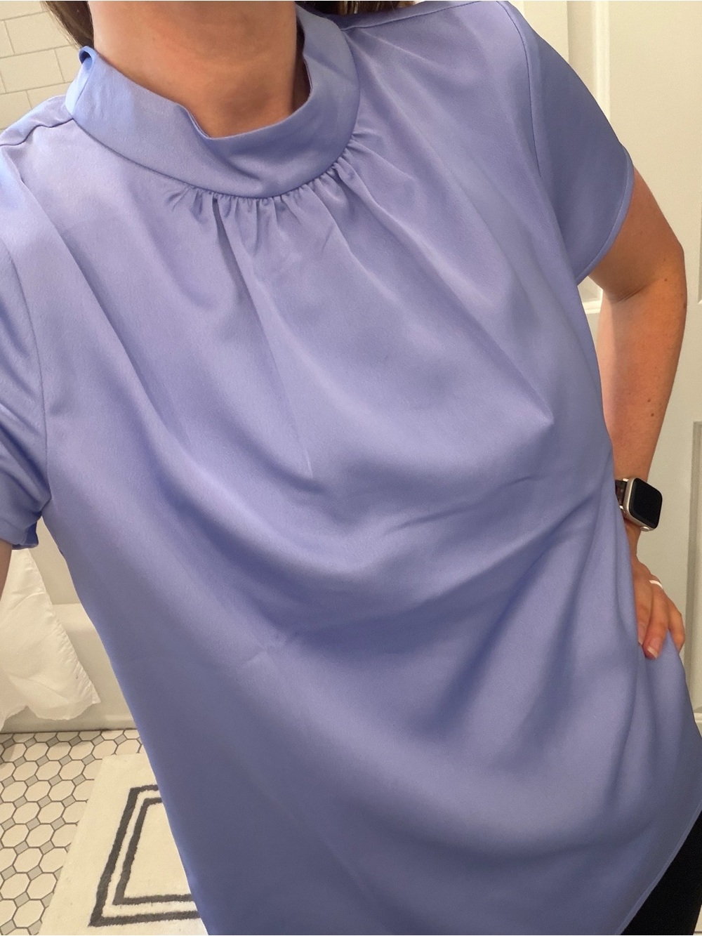 J. Crew Lavender Short-Sleeve Mock Neck Blouse with Tie Back